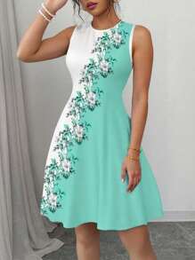 INAWLY Vestido de mujer informal de tirantes y cuello redondo con estampado floral, para verano