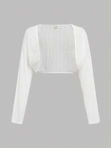 SHEIN 返校少女休闲简约舒适短款夹克 - 白色 - 查看 1