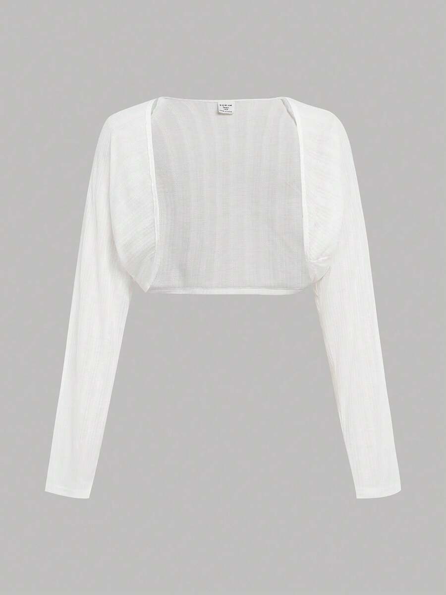 SHEIN 返校少女休闲简约舒适短款夹克 - 白色 - 查看 1