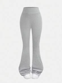 SHEIN Girlism Plain Light Grey Long-Sleeve Tee And Flared Pants Co-Ords For Tween Girls Grey Outfit Set Pants And Top Set Grey Two Piece Outfit Grey Set Outfit Grey Two Piece Set Grey Girl Outfit Fall Winter