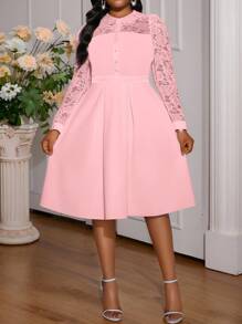 SHEIN Lady Vestido largo de verano de manga larga elegante de color rosa pastel para mujer de talla grande, ideal para boda, cóctel y fiestas - Rosa - Ver 5