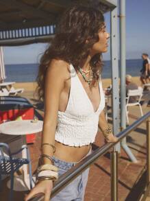 Aralina Women Holiday Casual Solid Color Textured Cropped Top - White - View 8