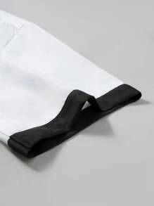 Manfinity Homme Men's Contrast Color Collar Short Sleeve Single-Breasted Chef Shirt Chef Jacket Men Japanese Chef Coat Short Sleeve Chef Coat Mandarin Collar Men - White - View 3