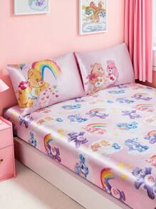 SHEIN X Care Bears 1 件泡泡纱床笠，透气舒适，云朵、彩虹、泰迪熊印花，单人床/大号床/特大号床/加州特大号床 - 彩色 - 查看 7