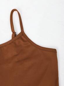 SHEIN 宽松休闲女式简约无袖阔腿连体裤，黑色 - 棕色 - 查看 3