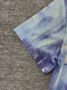 Manfinity Dauomo Men's Denim Effect Print Short Sleeve Button-Down Casual Shirt - Multicolor - View 5