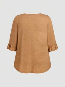 SHEIN Plus Size Summer Casual Solid Color Square Neck T-Shirt - Khaki - View 2