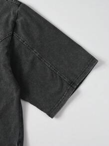 ROMWE MEN Grunge Punk 男士水洗流苏短袖T恤，宽松短款 - 黑色 - 查看 4