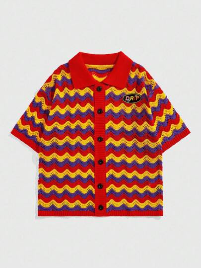 Street Life ملابس علوية رجالي متدلي محبوك، ملابس علوية بأكمام قصيرة محبوكة