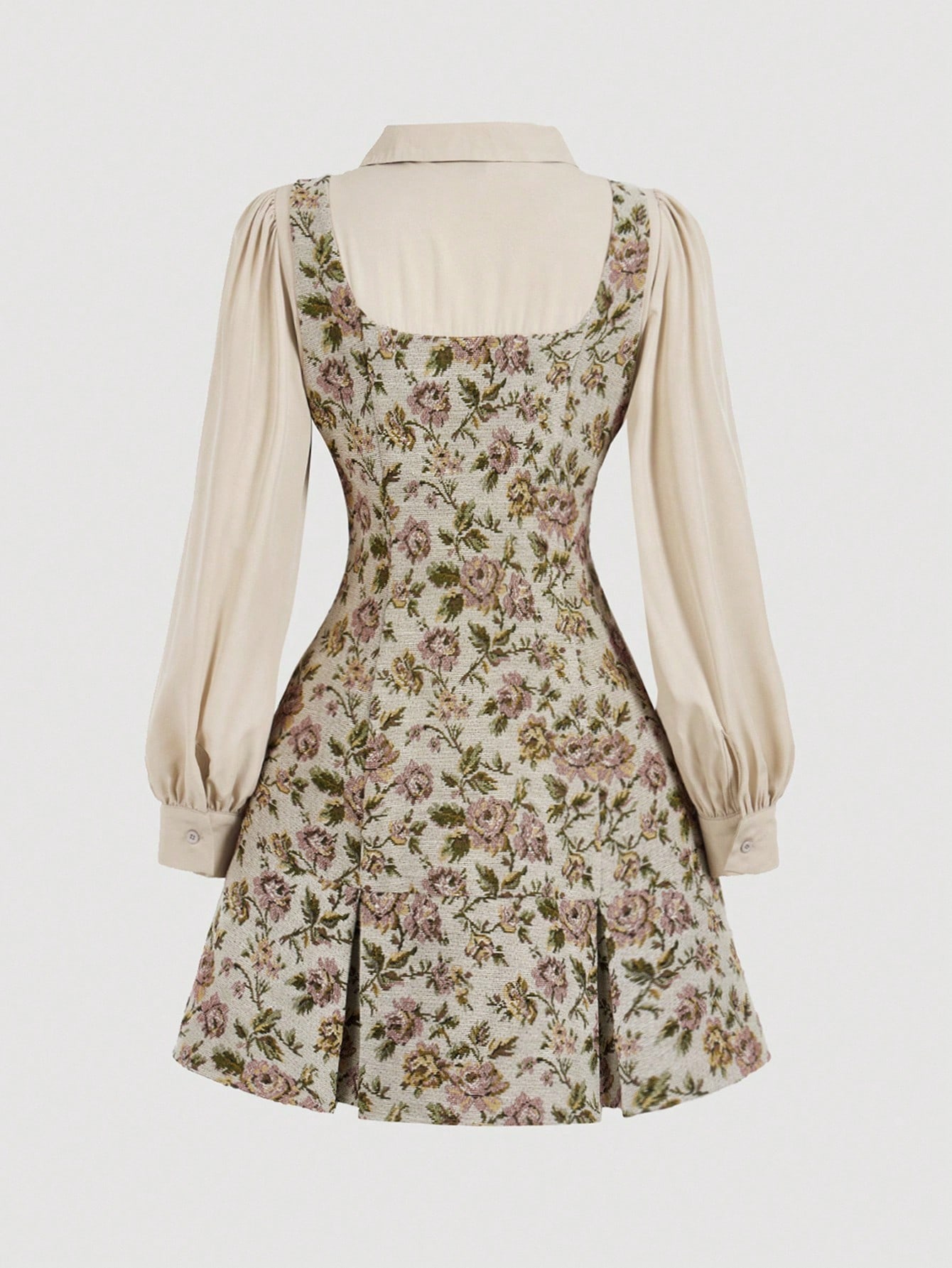 SHEIN فستان قميص أنيق بلون بيج عتيق بطبعات زهرية ل...