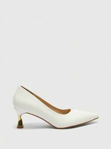 CUCCOO BIZCHIC 女士时尚白色漆皮 PU 尖头一脚蹬鞋，简约设计，适合晚间、通勤、派对、白色办公室工作小跟鞋 - 白色 - 查看 2