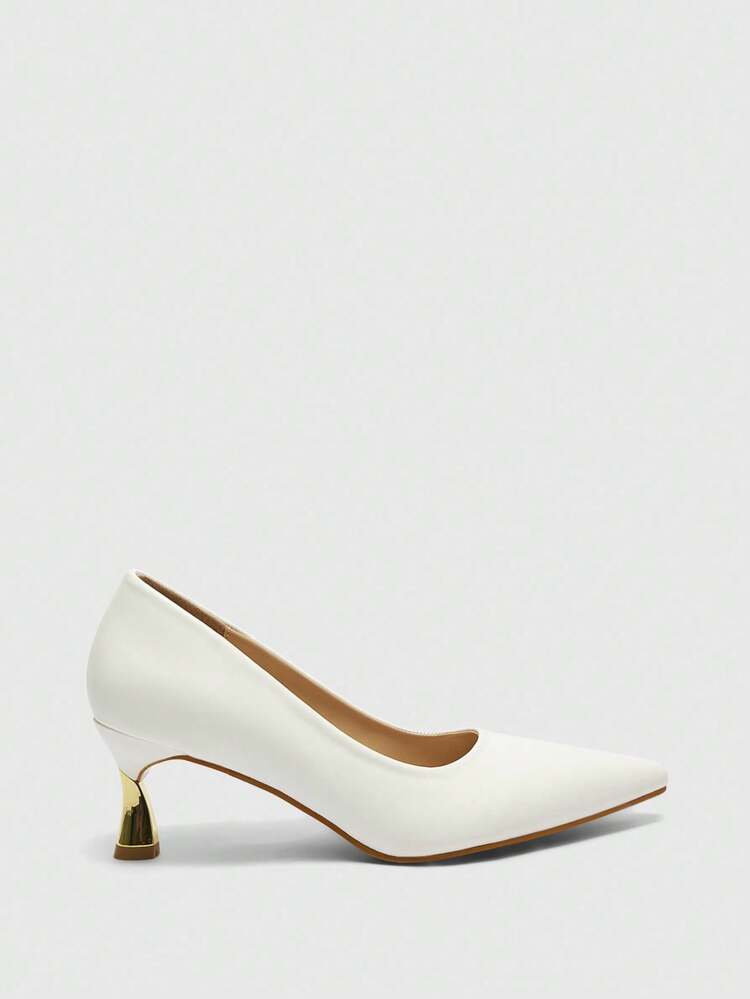 CUCCOO BIZCHIC Women's Fashion White Patent PU Pointed Toe Slip-On Shoes, Simple Design For Evening, Commute, Party, White Office Work Pumps With Small Heels For Christmas Spring Shoes