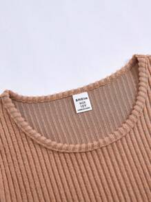 SHEIN Bộ 2 áo len dệt kim đính nơ trang trí trang nhã cho bé gái và quần dài đơn giản, trang phục thường ngày, phù hợp cho mùa xuân/thu - Màu be - Xem 5