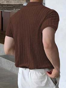 Manfinity Homme 男士纯色短袖休闲/商务 POLO 衫，夏季男士罗纹 Polo 衫男士棕色针织上衣男士平纹 Polo 衫