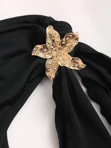 Sweetra 不对称领口飘袖性感黑色紧身连衣裙，腰部收紧，修身，优雅法式风格 - 黑色 - 查看 3