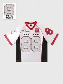 ROMWE MEN Prep Men's Diamond Streetwear Sports Jersey T-Shirt, Short Sleeve Mesh Fabric Patchwork Glossy T-Shirt - Apricot - View 1