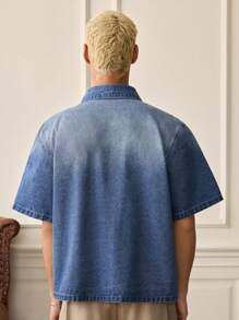 SWAVVY Men's Woven Casual Loose Short Sleeve Denim Shirt, Fashion Daily Wear