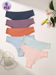 SHEIN 6pcs Women Lace Panel Thong Panties Set - Multicolor - View 1