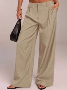 SHEIN Forever 21 Quần nữ công sở thường ngày trang phục phương Tây cho nữ quần ống rộng công sở cho nữ quần rộng thùng thình cho nữ quần áo chuyên nghiệp trang phục công sở - màu nâu - Xem 5