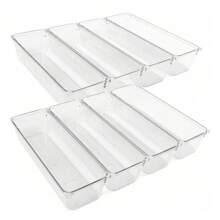 8pcs/Set Clear Drawer Organizers Plastic Storage Tray For Utensil Cutlery In Kitchen Desk Makeup Storage Bin Divider Decorations Autumn Decor Festival Decor Room Decor Home Decor Fall Decor Bedroom Decor - Clear - View 4