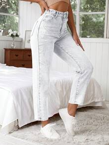 Cottnline 100%Cotton Women's Casual Solid Tapered Jeans - White - View 3