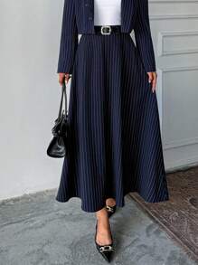 Women Striped And Belted Detailed Skirts - Navy Blue - View 3