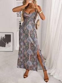 Breezaya 佩斯利印花吊带露背吊带连衣裙 超长度假海滩装 女款 - 彩色 - 查看 2