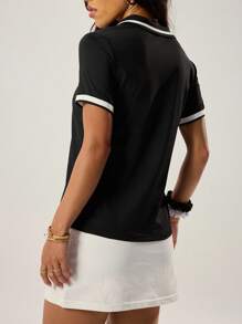 Velisys Velisys 1pc Women's Daily Fitness Sports Polo Shirt With Color Blocking, Short Sleeve - Multicolor - View 2