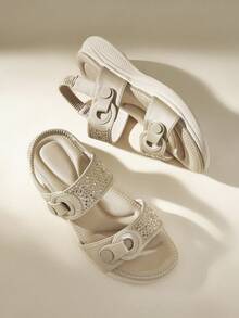 CUCCOO EASI Women's 2025 New Summer Casual Sports Sandals, Rhinestone Decor Soft Bottom Thick Sole Sandals