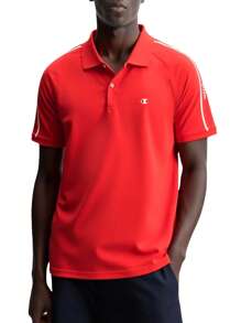 Champion Men's Casual Letter Printed Short Sleeve Polo Shirt, Summer - Red - View 1