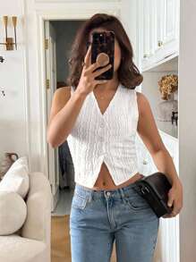 Siren Gaze Women Casual Solid Textured Front Button Cami Top For Summer,Rave Top White - White - View 8