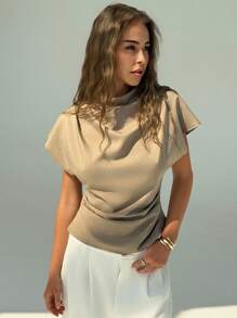 Aloruh Women's Solid Color Batwing Short Sleeve Fashion Blouse