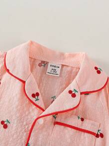 2pcs Baby Girls Cherry Print Long Sleeve Cardigan And Pants Set, Woven Fabric Homewear Baby Pajama Set Fall Winter - Pink - View 3