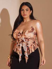 SHEIN BAE Áo hai dây xếp nếp họa tiết da báo màu mơ cỡ lớn dành cho nữ, Áo lễ Phục sinh dành cho nữ, Áo tốt nghiệp, Áo gợi cảm đi câu lạc bộ, Áo mùa xuân, mùa hè, ban đêm, sinh nhật, đám cưới, kỳ nghỉ, hòa nhạc, đi chơi - trái cam - Xem 5