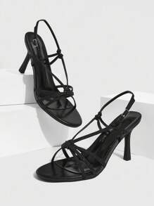 CUCCOO SZL Women's Black Elegant French-Style Peep Toe Thin Straps High Heel Sandals For Summer - Black - View 2
