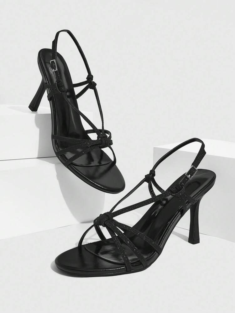 CUCCOO SZL Women's Black Elegant French-Style Peep Toe Thin Straps High Heel Sandals For Summer