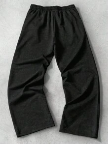 Manfinity Roghcode Pantalón de chándal para hombre con cintura con cordón, pierna acampanada y bolsillos, con diseño de rayas de copos de nieve - Negro - Ver 2
