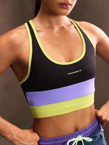 Powerista Women's Contrast Color Mesh Hollow Back Sports Bra - Purple - View 5