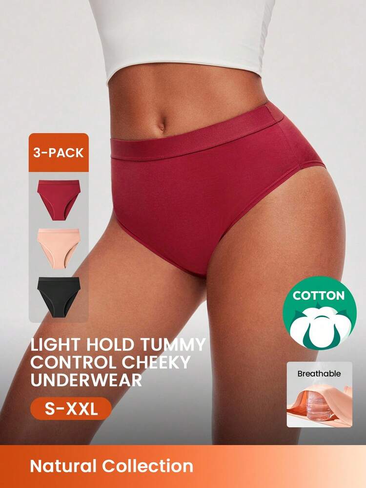 3-Pack Cotton High-Waist High-Leg Cheeky Panties Set