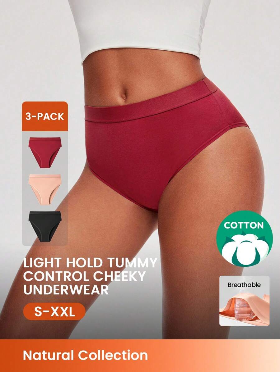 LUVLETTE 3条装透气纯棉高腰高衩性感三角裤，女士内裤，也适合青少年女孩、年轻女孩和儿童，圣诞节和新年睡衣款式 - 彩色 - 查看 1