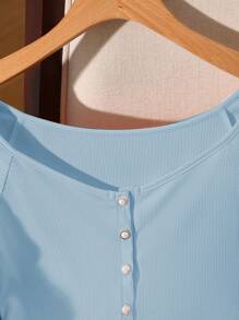 Franclia 女式夏季纯色圆领插肩袖短袖休闲单扣T恤