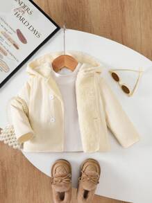 SHEIN Baby Girl Cute Casual Versatile Hooded Thickened Cotton Jacket Suitable For Autumn And Winter Daily Wear Fall - Apricot - View 1
