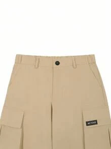 Manfinity Roughcore Men Multi-Pocket Casual Fashion Straight-Leg Utilitarian American Style Cargo Pants, Grey Cargo Pants With Back Pocket Men Tactical Work Pants Streetwear , Fall - Camel - View 5