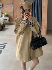 DAZY 女士撞色落肩长袖单排扣宽松休闲夹克秋冬