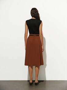 Lumivelle Colorblock Knitted Plaid Pleated Dress Summer Dress Maillard Style Summer Brown Clothes For University - Brown - View 2