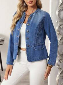 EMERY ROSE Women's Casual Wash Denim Jacket, Daily Wear - Blue - View 7