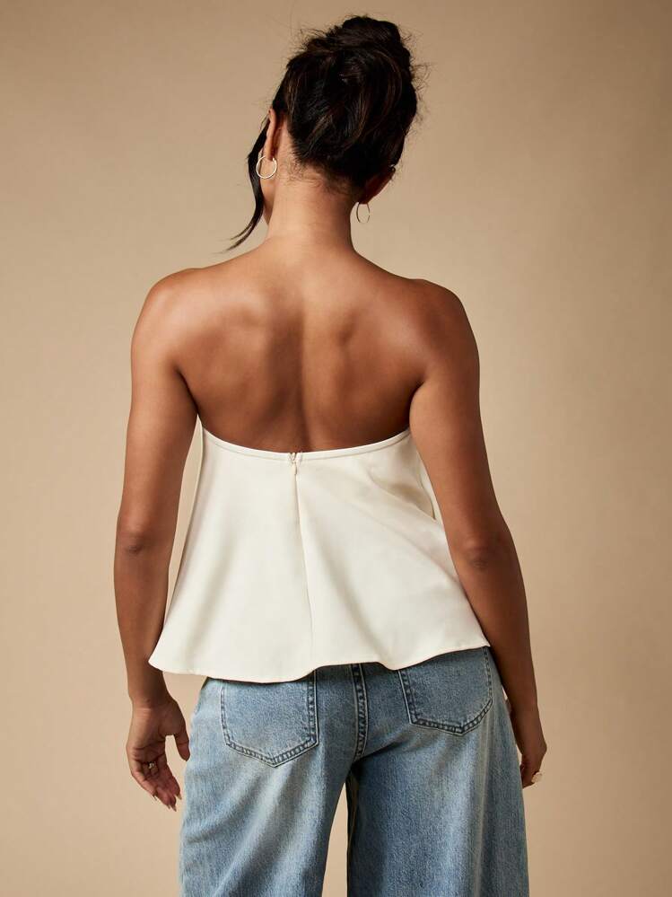 MISSGUIDED Top Bandeau sem Alças com Decote Coração, Design Elegante Drapeado em Linha A para Festa de Noite, Festa, Clube, Saída Noturna, Regata Elegante para Verão e Primavera - Damasco - Visão 2