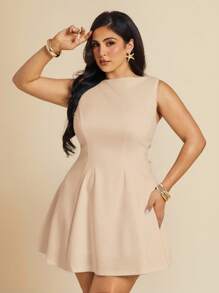 SHEIN BAE Plus Size Women's Simple Elegant Solid Black & Wine Red Sleeveless A-Line Dress, Suitable For Date, Party, Romantic Occasion, Bridesmaid, Wedding, Ball, Casual Office Wear, Birthday, Princess Dress, Spring Summer