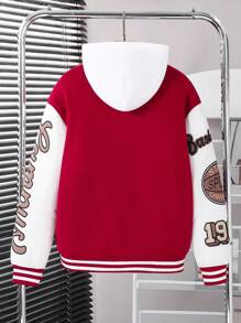 SHEIN Teen Boy Casual Vacation Slogan Print Contrast Color Long Sleeve Baseball Jacket Fall Winter