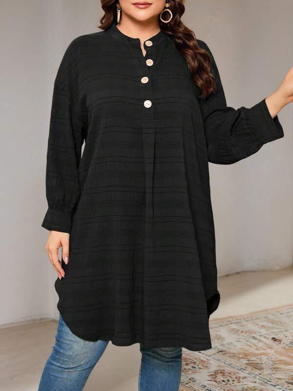 Lacomfia Plus Size Women's Solid Color Simple Long Sleeve Blouse